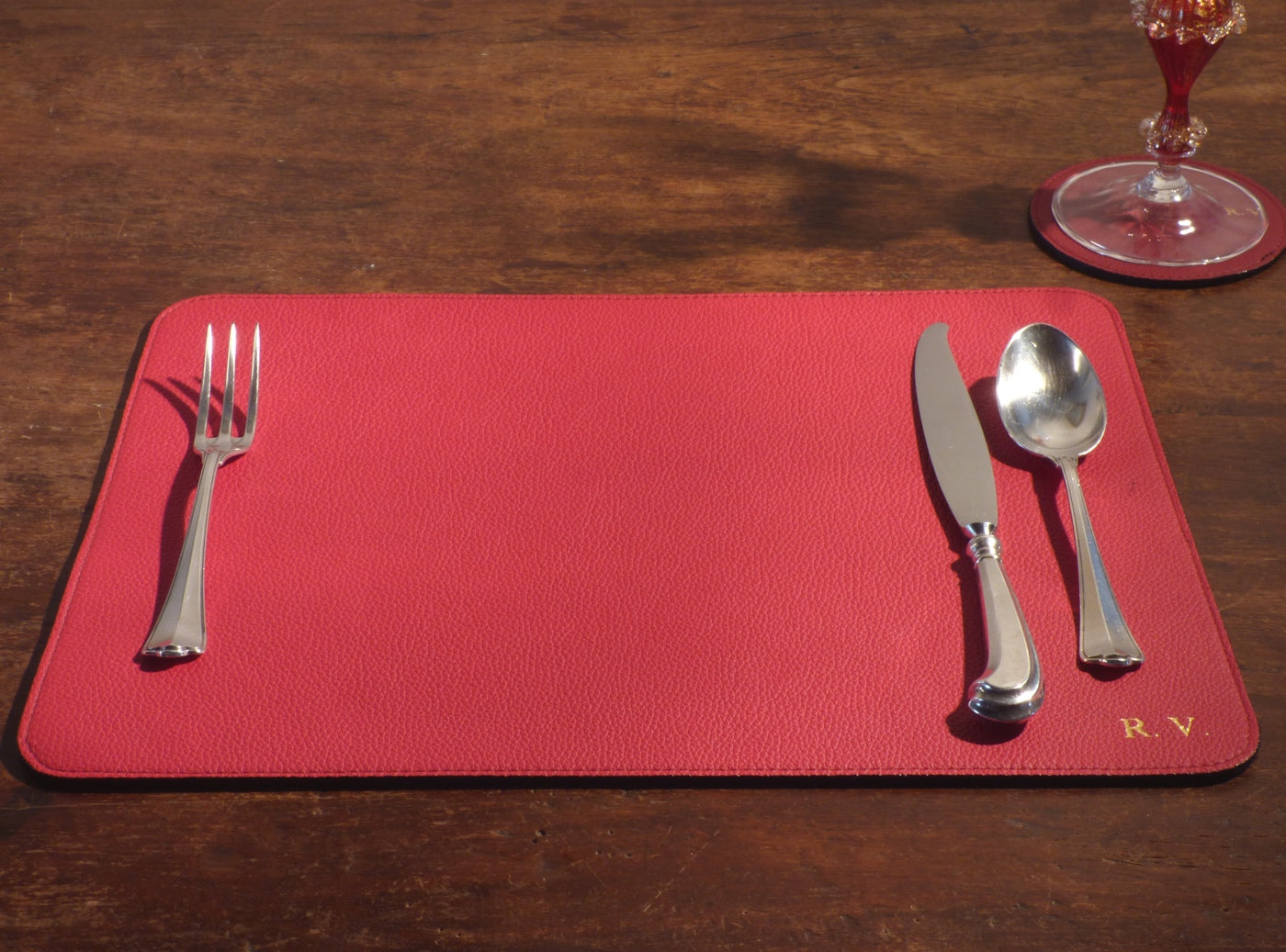 Italian Leather Table Mat - Red